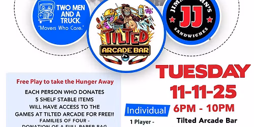 FREE PLAY Charity Night at Tilted Arcade Bar - Movers for Meals