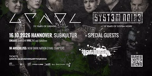 GRENDEL & SYSTEM NOIRE + ANTIBODY | Anniversary Tour 2026 @ Subkultur, Hannover