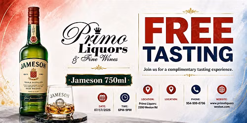 Free Jameson Irish Whiskey Tasting at Primo Liquors Weston