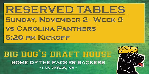 Draft House-Week 9 Packer Game Reserved Tables (Panthers 10am Kickoff)