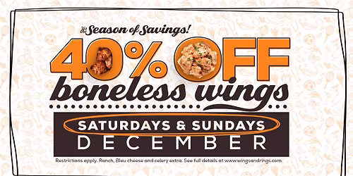 40% Off Boneless Wings All Weekend