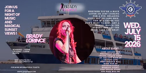 WEDNESDAY SUNSET CRUISE-featuring BRADY LORINCE