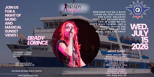 WEDNESDAY SUNSET CRUISE-featuring BRADY LORINCE