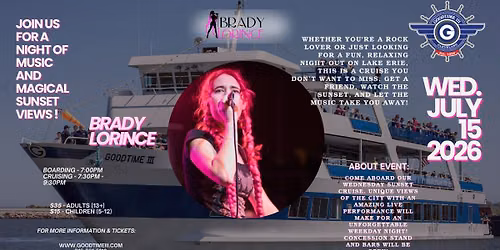 WEDNESDAY SUNSET CRUISE-featuring BRADY LORINCE