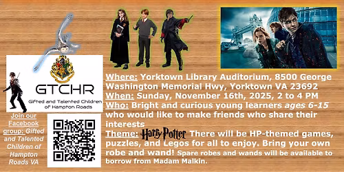 Gifted and Talented Children of Hampton Roads November Meet-Up - Harry Potter Day!