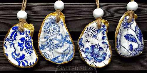 Set of 4 Decoupage Oystershell Ornaments - Many designs to choose from!