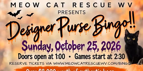 Meow Cat Rescue WV Designer Purse BINGO