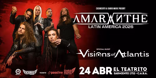 AMARANTHE + VISIONS OF ATLANTIS en Argentina 2026 | 24 ABR | El Teatrito | RECITAL