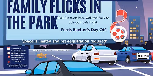 Drive-In Movie: Family Flicks in the Park: Ferris Bueller\u2019s Day Off!