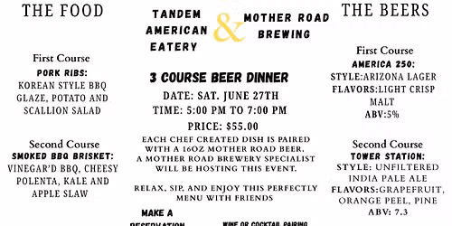 Mother Road  Brewery Beer Dinner 