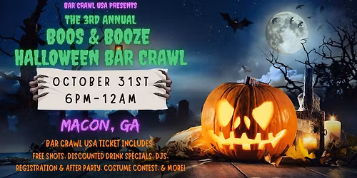 Macon Boos & Booze Halloween Bar Crawl: 3rd Annual by Bar Crawl USA