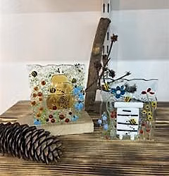 glass fused bee hive nightlight, suncatcher or tea light