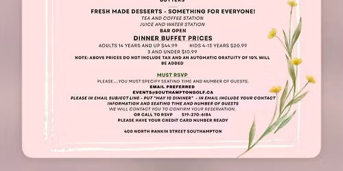 Mother\u2019s Day Dinner Buffet at The Southampton Golf & Country Club
