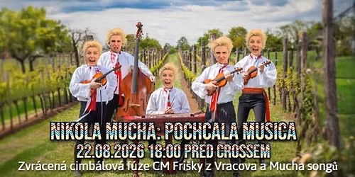 Mucha s cimb\u00e1lovkou p\u0159ed Crossem & MC Broskvi\u010dky