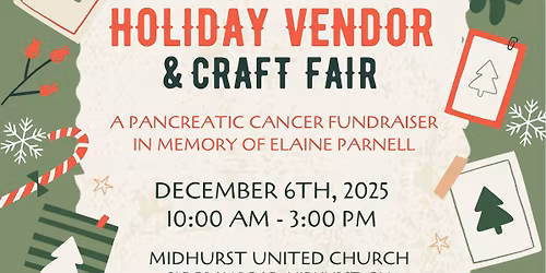 Holiday Vendor & Craft Fair, A Pancreatic Cancer Fundraiser in Memory of Elaine Parnell