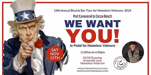 14th Annual Bicycle Bar Tour for Homeless Veterans 2025, Saturday, November 15th, 11:00 am to 6:30 p