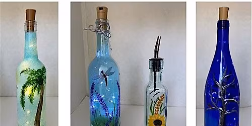 Painted  Wine Bottle  Class with Fairy Lights