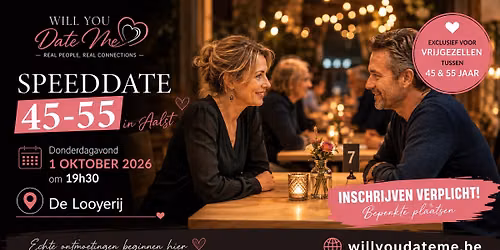 Speeddate 45-55 in Aalst (1 oktober 2026)