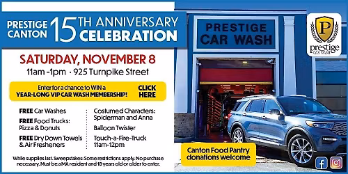 Prestige Canton 15th Anniversary Celebration - FREE Washes, Food & More