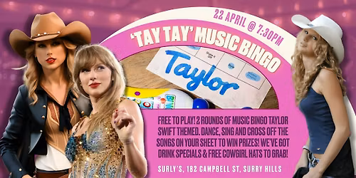 Taylor Swift Music Bingo at Surly's in Surry Hills