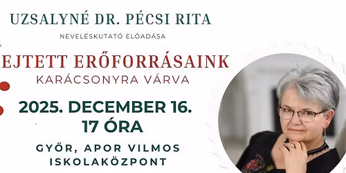 Rejtett er\u0151forr\u00e1saink - kar\u00e1csonyra v\u00e1rva, Uzsalyn\u00e9 dr. P\u00e9csi Rita el\u0151ad\u00e1sa