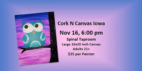 Spinal Taproom -Purple Owl- Cork N Canvas Iowa