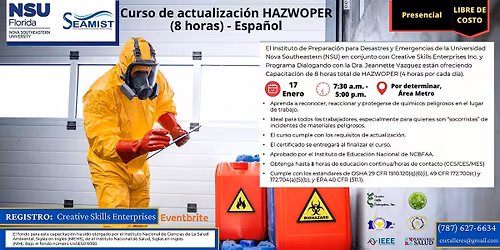 17 Enero Presencial Curso: Actualizaci\u00f3n HAZWOPER (8 horas) - Espa\u00f1ol