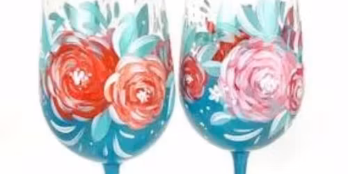 Paint Nite Glassware Event- "Blue Wine Glasses with Roses"