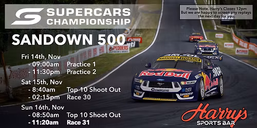 V8s Sandown 500 "LIVE" at Harrys Sports Bar