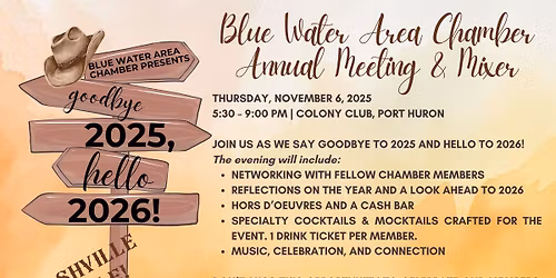 \ud83c\udfb6 Goodbye 2025, Hello 2026! Blue Water Area Chamber Annual Meeting & Mixer \u2014 Nashville Style \ud83e\udd20