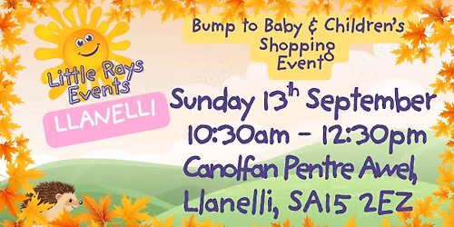 LLANELLI - Sunday 13th September 2026 - Little Rays Bump to Baby & Children's Shopping Event