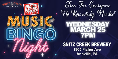 Music Bingo at Snitz Creek Brewery - Annville