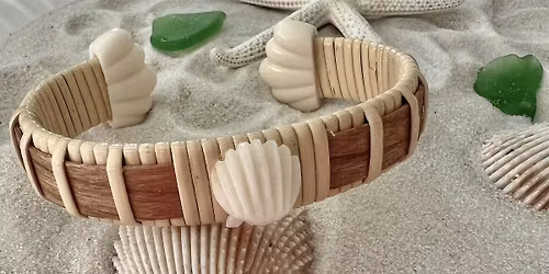 Nantucket bracelet with natural cherry wood and a carved shell!