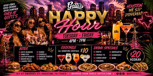 $2 Shots $5 Food Happy Hour at Gotti\u2019s | Houston Food, Cocktails & Hookah