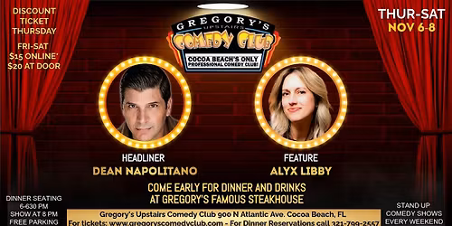 Nov 6-Nov 8  Gregory's Comedy Club
