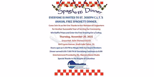 St. Joseph CLT's Annual Free Spaghetti Dinner