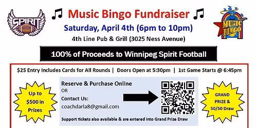 Music Bingo Fundraiser in support of Winnipeg Spirit Football Club