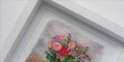 Felted Flower Vase- needle felted and embroidered picture
