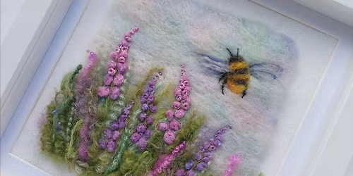 Felted Bumble Bee - needle felted and embroidered picture