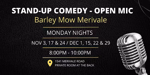 Stand-Up Comedy at Barley Mow Merivale (NOVEMBER\/DECEMBER)
