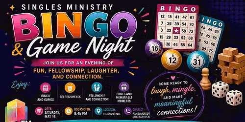 E. Market Seventh Day Adventist Church SINGLES MINISTRY BINGO & GAME NIGHT