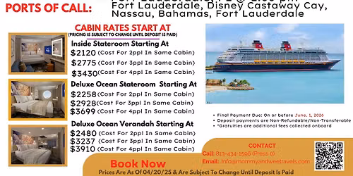 Disney Destiny Labor Day 2026| Sep 4-7, 2026 | Onboard Credit & Group Shirt Included! |