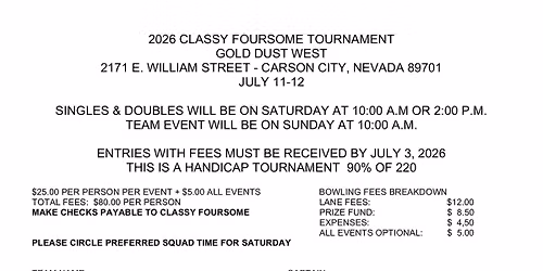 Classy Foursome - July 2026 Tournament - Gold Dust West