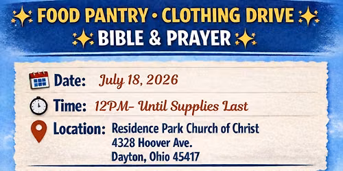 Food Pantry, Clothing Drive, Bible & Prayer