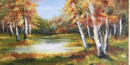 Paint n Chill Fri 6pm Free Welcome Drink - Bob Ross Golden Forest