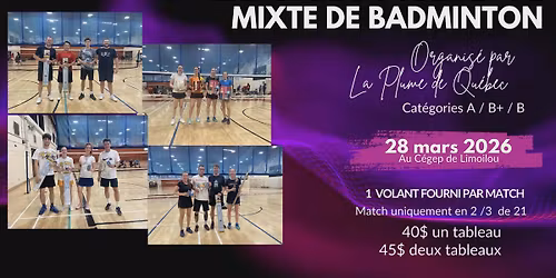 6e tournoi de double et mixte organis\u00e9 par La Plume de Qu\u00e9bec