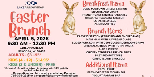 Easter Brunch at Lake Arrowhead - RESERVATIONS ARE FULL!
