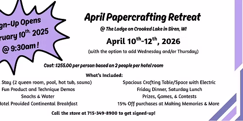 April 2026 Scrapbooking Retreat