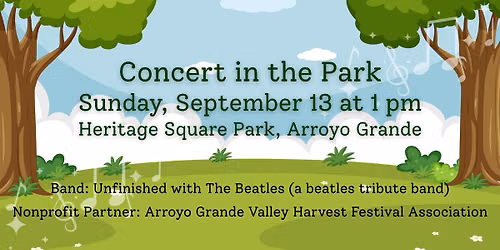 Concert in the Park featuring Unfinished With The Beatles & benefiting the Harvest Festival