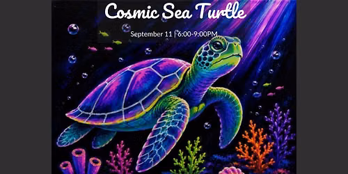 Cosmic Sea Turtle | Blacklight Paint & Sip